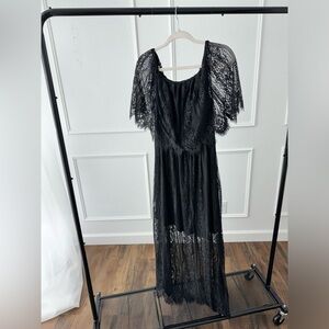 Off Shoulder Black Lace Maxi Dress